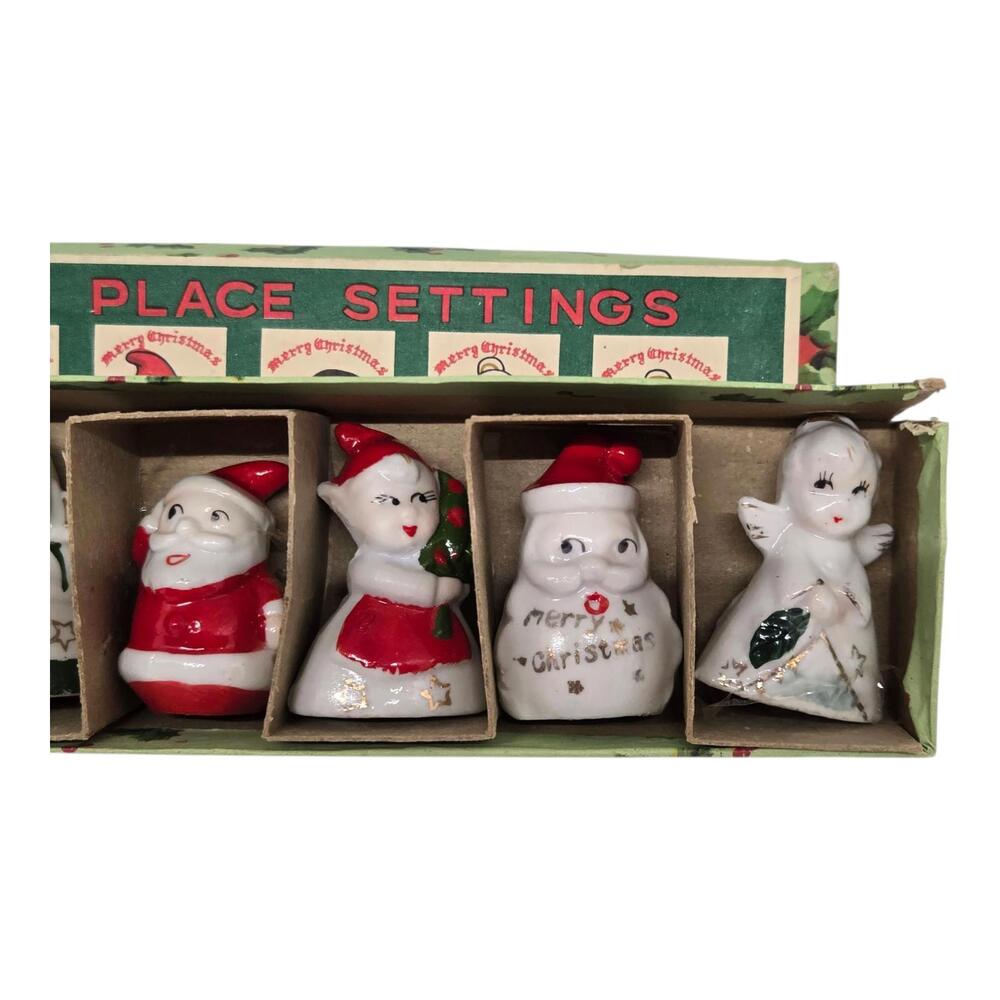 Vintage 8pc Commodore Japan Ceramic Christmas Card Place Settings Original Box